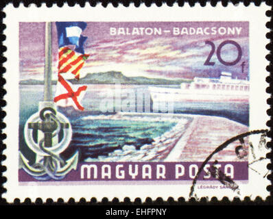 HUNGARY - CIRCA 1975: A stamp printed in Hungary shows passenger ship Stock Photo
