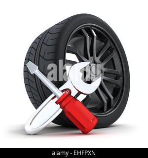 Car wheel on a white background  (done in 3d) Stock Photo