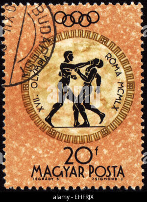 HUNGARY - CIRCA 1960: A post stamp printed in Hungary shows boxing Stock Photo