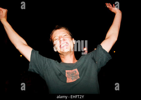 Very happy guy at TDK Cross Central Festival 2007 at Canvas in Kings Cross in London. Stock Photo