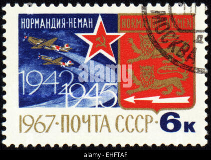 USSR - CIRCA 1967: A stamp printed in USSR devoted to French air regiment Normandie-Niemen in World War II Stock Photo