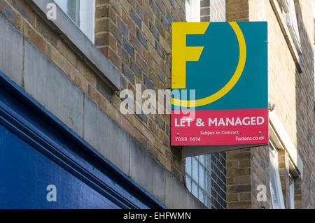 A sign on a property Let and Managed by Foxtons estate agency. Stock Photo