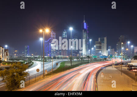 Kuwait downtown at ngiht. Kuwiat City, Middle East Stock Photo