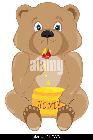 Baby Bear Eating Honey Stock Photo