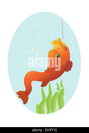 Gold fish on a hook Stock Photo