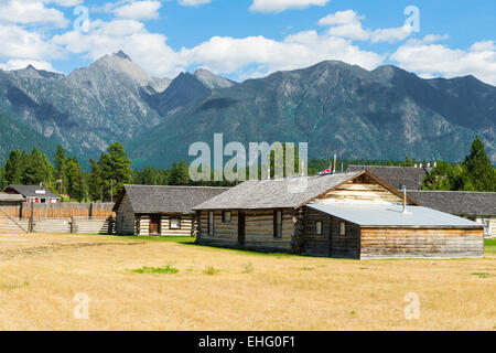 Fort Steele Heritage Town in the East Kootenay region of British Columbia, Canada.  Rocky Mountains behind. Stock Photo