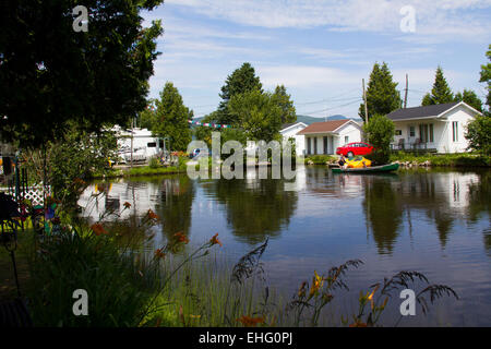 Camping Sylvie offers rental cottages and tent and RV camping sites on Isle-aux-Coudres in the Charlevoix Region of Quebec. Stock Photo