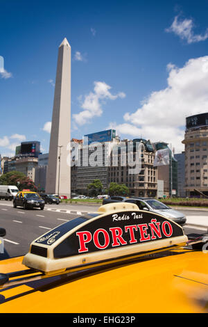 Argentina, Buenos Aires, Plaza de la Republica, Porteno radio taxi sign on top of cab Stock Photo