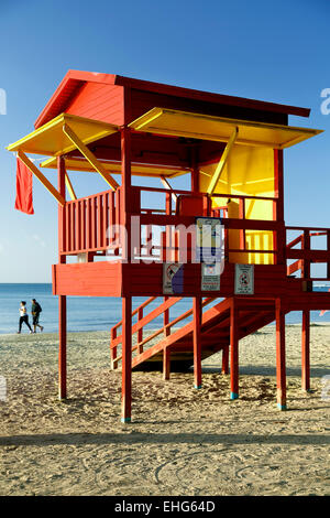 Lifeguard house and runners, Luquillo Public Beach, Luquillo, Puerto Rico Stock Photo