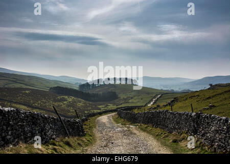 The path down from Pen-y-ghent in the Yorkshire Dales Stock Photo