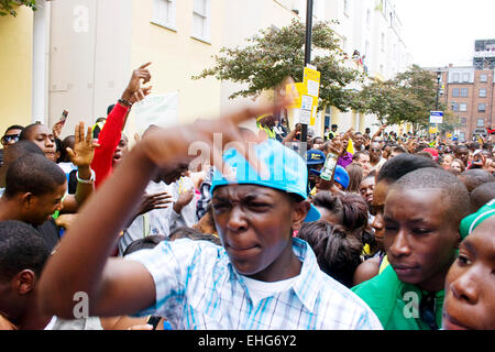 Guy dancing at the Rampage sound system Notting Hill Carnival London. Stock Photo