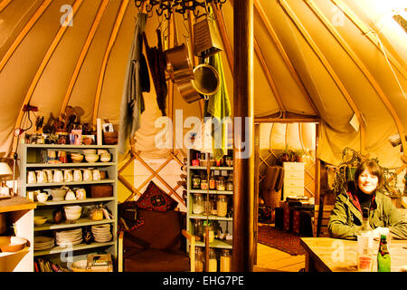 Mongolian style yurts at a site in Kent. Stock Photo