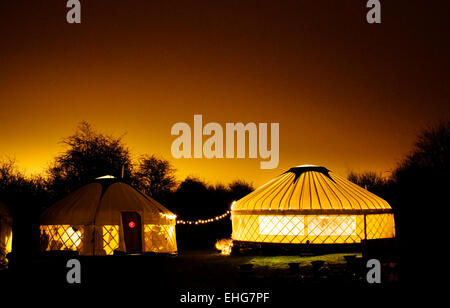 Mongolian style yurts at a site in Kent. Stock Photo