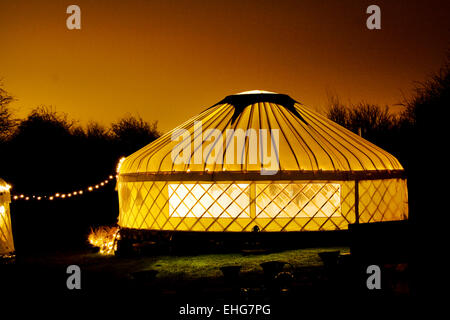 Mongolian style yurts at a site in Kent. Stock Photo