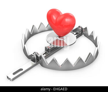 Love Hurts Red Valentine Heart Caught In Jaws Of Mousetrap Stock