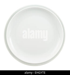 Round ceramic white plate stack isolated Stock Photo