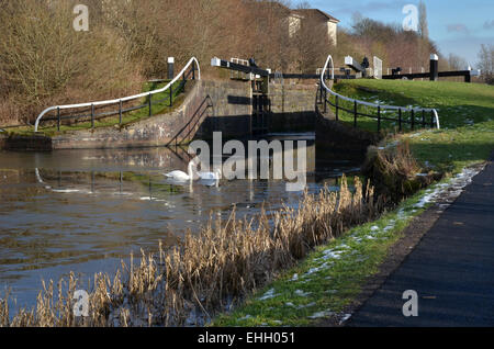 Lock on the Forth & Clyde Canal, Glasgow, Scotland Stock Photo