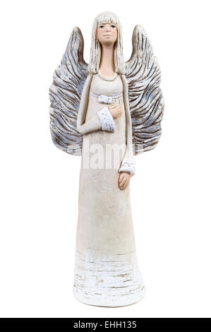 Plaster statue of an angel isolated on white background with clipping path Stock Photo