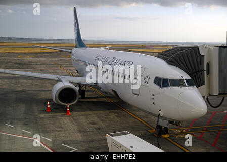 AUCKLAND, NEW ZEALAND, JANUARY 23, 2015: An Air New Zealand jet takes on passengers at Auckland Airport, Northland, New Zealand Stock Photo