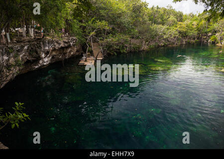 Open cenote with crystal transparent water, Tulum, Mexico Stock Photo