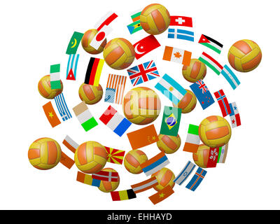 Volleyball balls and flags Stock Photo