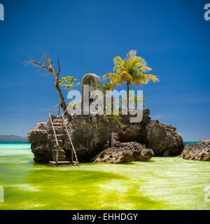 Willy's rock on island Boracay, Philippines. Boat Station One, White beach place. Stock Photo