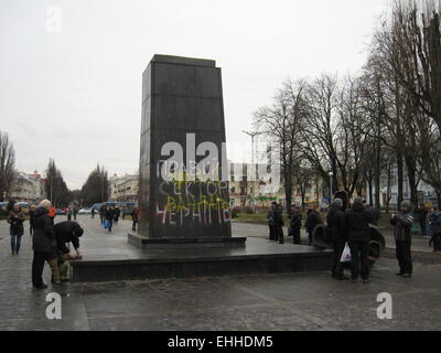 thrown big bronze monument to Lenin the leader of world proletariat in Chernihiv Stock Photo