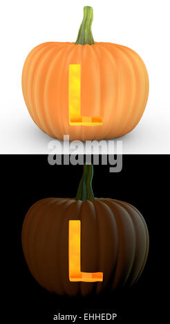 L letter carved on pumpkin jack lantern Stock Photo
