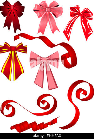 Set of silk satin ribbons and bows of different colors. Isolated ...