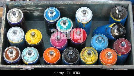 Color spray cans Stock Photo