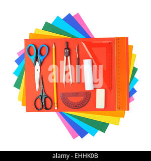 Stationery over the colorful sheets Stock Photo