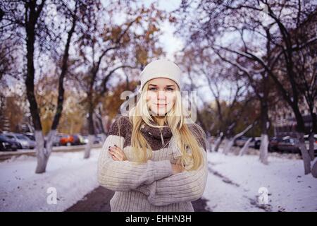 winter portrait of a cute blonde teen Stock Photo