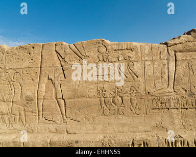 Wall of the Ramesses 3rd  temple within The Temple of Mut the Great at Karnak, Luxor Egypt Stock Photo