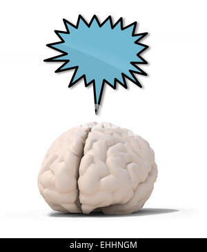 human brain with blue speech ballon, isolated on white 3d illustration Stock Photo