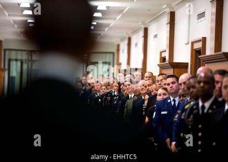 US President Barack Obama greets U.S. service members at the Pentagon October 8, 2014 in Arlington, Virginia. Stock Photo