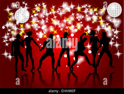 Disco. Silhouettes of dancing people Stock Photo