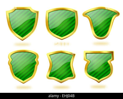 Striped Green Shields with Golden Frame Stock Photo