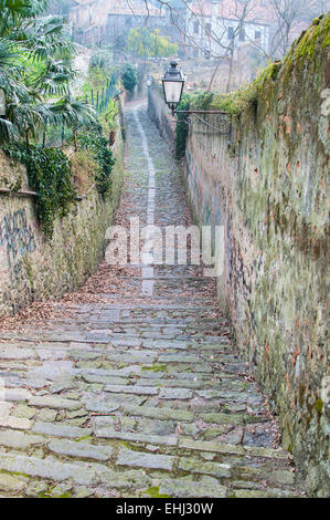 downhill road in the medieval town of monselice Stock Photo