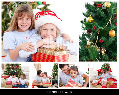 Collage of a family celebrating Christmas Stock Photo