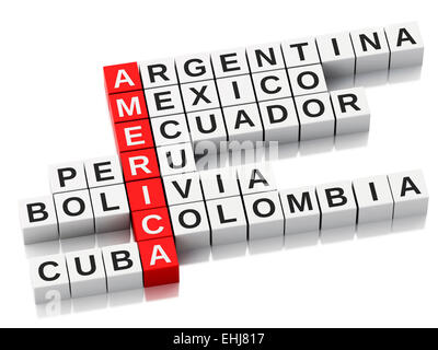 3d America concept. Crossword with letters. Isolated white background Stock Photo