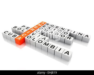 3d America concept. Crossword with letters. Isolated white background Stock Photo