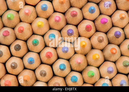 Abstract composition of a set wooden colour pencils Stock Photo