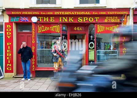 The Ink Spot, tattoo and body piercing shop, Teignmouth, Devon, England U Stock Photo
