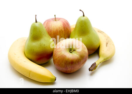 Apple and pear with banana Stock Photo