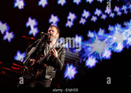 Bogota, Colombia. 13th Mar, 2015. Celeb Followill of the American band 'Kings of Leon', sings during his presentation in the 6th edition of the Estereo Picnic Festival, in Bogota City, capital of Colombia, at the late night of March 13, 2015. Credit:  Jhon Paz/Xinhua/Alamy Live News Stock Photo