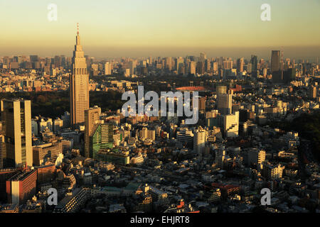 Skyline of of Shinjuku in Tokyo with NTT Docomo building under afternoon sunlight. Tokyo. Japan Stock Photo