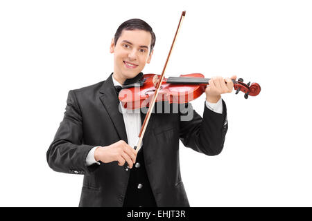 Classical musician playing a violin isolated on white background Stock Photo