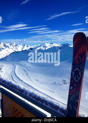 View from the top of the Val Claret, Tignes Funicular across the Alps, France Stock Photo