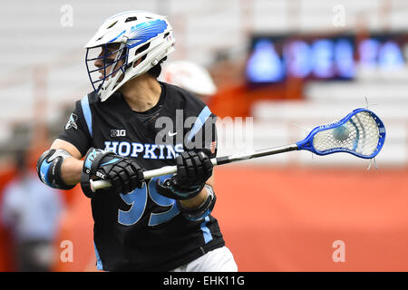 Syracuse, New York, USA. 14th Mar, 2015. Johns Hopkins Blue Jays midfielder Holden Cattoni (99) looks to pass during a NCAA men's lacrosse game between the Johns Hopkins Blue Jays and the Syracuse Orange at the Carrier Dome in Syracuse, New York. Syracuse defeated Johns Hopkins 13-10. Rich Barnes/CSM/Alamy Live News Stock Photo