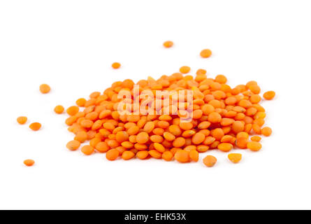 heap of red turkish lentils isolated on white background Stock Photo